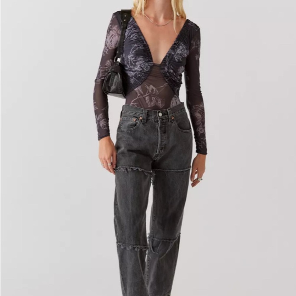NWT Free People Black and Gray Floral Bodysuit - Picture 3 of 9